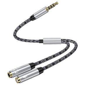 Headphone Mic Splitter [1FT], TRRS Headset Y Adapter 1 Male to 2 Female 3.5mm Jack Cable for Moto G Stylus 5G (2024)/G24 Power,Xbox,Tablets PS4/5,Laptops Adapter, CTIA Stereo Jack Cable Nylon Braided