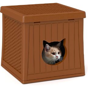 Plastic Cat House for Indoor Use, Weatherproof Outdoor Cat House for Feral Cats, Unique Cat Shelter for Small Pet, Spacious, Easy to Assemble, Peach Pink