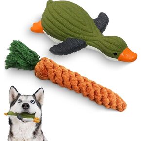 Goose with a fabric-like pattern Natural latex squeaky toy Combination of natural latex squeaky toy and cotton rope toy