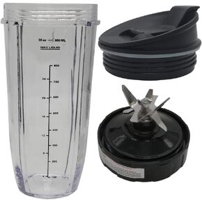 Joystar 7fins MALE GEAR with Blade add 32oz Cup with Sip & Seal Lid for nutri ninja:BL2012/BL2013/BL456/BL486/487/487A/488W/490/491/492/492W/640/642/642W/642Z/680A/682/NN100/NN100A/NN101/NN102