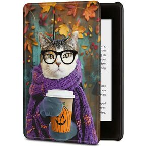 BVDIKMI Case for Kindle Paperwhite 10th Generation 2018 Release, Slim PU Leather Cover with Auto Wake/Sleep Cover for All-New Kindle Paperwhite 4, Cat with a Scarf