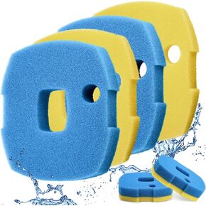Treela 4 Pcs Replacement Filter Sponge Pond Filter Pad Compatible with Anbull Pond Filter Pump 950/1370gph (12.2" x 10.23" x 2.95") Aquarium Filter Sponge Fish Tank Sponge (Blue Yellow, Pack of 2 Set)