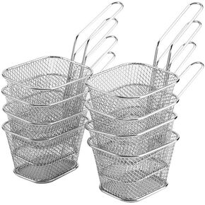 for mini canastas para papas fritas Gorgeri French Fry Holder Fry Basket 8pcs Mini Square Stainless Steel Fry Basket, French Fries Holder, Present Fried Chip Food, Table Serving Tableware