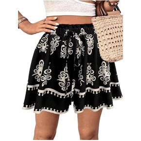 Women's Floral Printed Shorts Elastic High Waist Wide Leg Flowy Boho Shorts