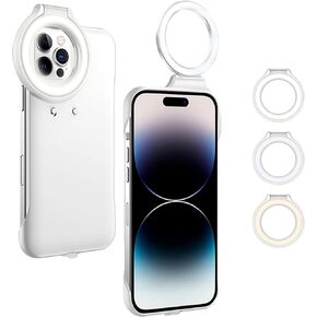 for iPhone12 Selfie Light up Case with LED Ring Selfie Lamp, Dual Side Flashlight for Selfie/Makeup/Vlogs/Live Stream Anti-Drop Phone Protective Cover (iPhone12-White)