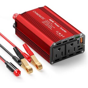 400W Car Power Inverter: 12V DC to 110V AC with 65W USB-C PD Port, 18W QC USB Fast Charging, 2 AC Outlets, Dual Use Car Plug Adapter with Battery Clip and Cigarette Lighter
