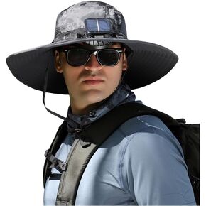 Sun Hat with Fan, Upf50+ Fisherman Hat, Solar+Battery Dual Mode Fan Hat, Lightweight Fan Hat, UV and Water Proof Hat