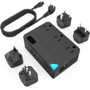 Voltage Converter Us to Europe and Power Converter Combo, 2300w 220v to 110v Step Down Converter, Travel Converter for Hair Dryer, 4 Plug Powe Adapter, Universal Travel Adapter for UK Italy,… (Black)