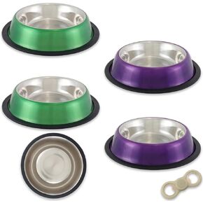 Stainless Steel Dog Bowl Set - Bundle of 4 Non-Slip 16 oz Medium Sized Dog Water Bowls in Assorted Colors, Fidget Spinner | Bulk Pet Feeding Dishes