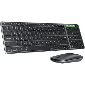Wireless Bluetooth Keyboard and Mouse for Mac, Multi-Device Rechargeable Slim Keyboard and Mouse Stainless Steel Full Size, Compatible with MacBook Pro/Air, iPad, iMac - Green Connect Button