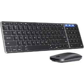 Wireless Bluetooth Keyboard and Mouse for Mac, Multi-Device Rechargeable Slim Keyboard and Mouse Stainless Steel Full Size, Compatible with MacBook Pro/Air, iPad, iMac - Blue Connect Button