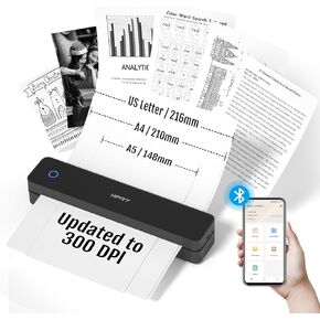HPRT MT610 Pro Portable Printers Wireless for Travel, Bluetooth Thermal Printer Compatible with iOS, Android & Laptop, Support 8.5x11 US Letter&A4 Thermal Paper, Inkless Mobile Printer for Home, Black