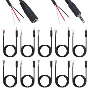 3.5mm Jack to Bare Wire Open End TRS 3 Pole Stereo, Female & Male Plug 1/8" 3.5mm Jack Plug Connector Audio Cable for Headphone, Speaker, Home Stereo, Cable Repair (10 Pcs)