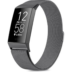 Amzpas band for Fitbit Charge 4 Band for Women Men, Stainless Steel Mesh Wristband with Magnet Clasp for Fitbit Charge 4 / Fitbit Charge 3