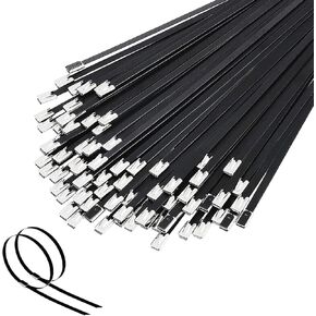 Deecam Black Metal Zip Ties 1100 Pack, 11.8 inch Heavy Duty Stainless Steel Cable Ties, Self-locking Wire Ties for Machinery, Farms, Pipes, Vehicles, Fence, Post, Cattle Panels