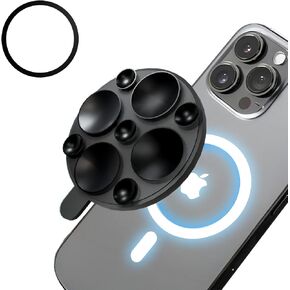 Magnetic Suction Cup Phone Mount [20mm Big Suction Cup], Silicone Suction Phone Holder with Metal Ring for iPhone Galaxy All Phones, Hands-Free Mirror Phone Holder for TikTok Videos and Selfies, Black