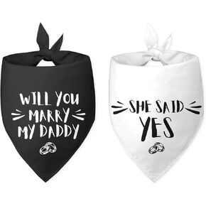 Will You Marry My Daddy She Said Yes Dog Wedding Bandana Black White Dog Bandana Engagement Gift Funny Dog Bandana Wedding Photo Prop Pet Scarf Accessories for Pet Dog Lovers Gifts Pack of 2