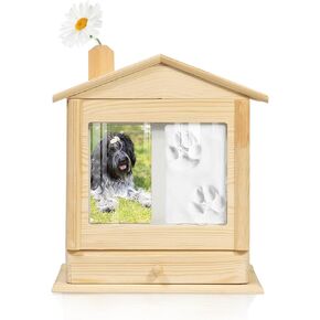 Pet Urn for Cat or Dog，Wooden Pet Memorial with Pawprint，Pet Cremation Urn Photo Box，Small Animal Ash Caskets with Custom Photo Frame