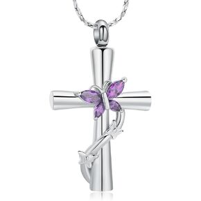 Imrsanl Urn Necklaces for Ashes for Women Cremation Jewelry Cross with Butterfly Memorial Ash Pendant Keepsake Jewelry Gifts for Loss of Loved One