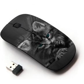 [ Optical 2.4G Wireless Mouse ] Cute Paw Kitten Whiskers Grey Baby Cat