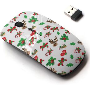 2.4G Wireless Mouse with Cute Pattern Design for All Laptops and Desktops with Nano Receiver - Christmas Deer Sweets Sock