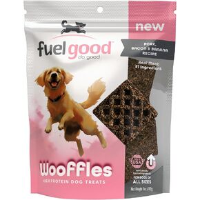 Wooffles High Protein Dog Treats - Pork, Bacon & Banana Recipe - 11oz Bag - High Protein Treats for Dogs, Made in The USA
