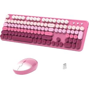 Colorful Wireless Keyboard and Mouse, Full Size Gradient Keyboard with Optical Mouse, 2.4GHz for Windows, Mac, Laptop, PC, Desktop (Dark Pink Gradient)