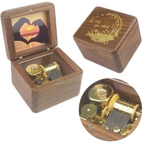 Natural Wooden Music Box with Customizable Photos Wind Up Musical Box Gifts for Christmas,Birthday and Valentine's Day(Simple Wine Red, Tone:When You Wish Upon a Star)
