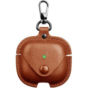for Airpods 4 Case Leather with Keychain, Stylish Retro Leather Wireless Charging Protective Headphone Case Cover for Apple Airpods 4th Generation 2024 Front LED Visible (Brown)