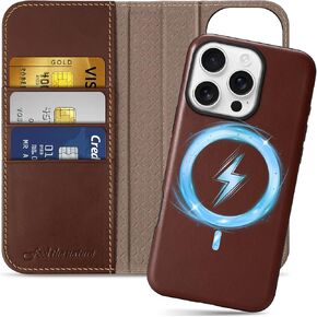 SHIELDON Wallet Case for iPhone 16 Pro Max 6.9", Genuine Leather Detachable Wireless Charging Magnetic Kickstand RFID Blocking Card Slots Shockproof Compatible with iPhone 16 Pro Max 5G - Nappa Black