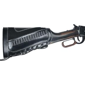 Real Lether Rifles Buttstock with Cartridge Shell Holder for .22LR, .22MAG, .17 hmr Premium Quality