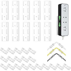 Molain Adhesive Punch-Free Socket Holder, 10Pcs Power Stirp Holder with 20Pcs Cable Clips Kit, Self-Adhesive Power Strip Holder for Router Power Strip Wall Mount Space Saving and Easy to Install