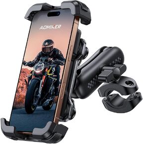 Motorcycle Phone Mount Holder - [Metal Extension Arm] [Dual Vibration Dampener] Motorcycle Cell Phone Mount, Bike Phone Handlebar Clamp for iPhone 16 15 14 13 Pro Max Plus, 4.7-6.7" Smartphone