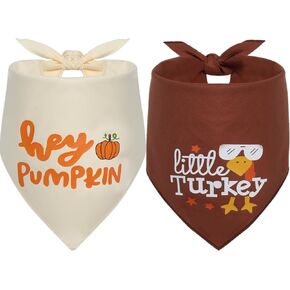 Fall Dog Bandanas, 2 Pack Halloween Thanksgiving Dog Scarf for Boy Girl, Cute Autumn Bandana for Small Medium Dogs