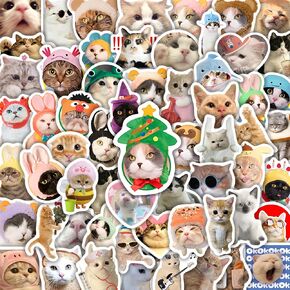 50 Pcs Funny Cat Stickers for Water Bottle, Adults Fun Cat Meme Laptop Decals, Waterproof Vinyl Kawaii Animal Sticker, Phone Case, Luggage, Scrapbook, Hard Hat, Bumper, Cat Lover