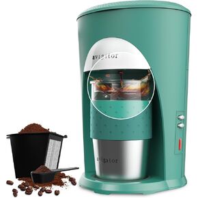 Single Serve Coffee Maker, Single Cup Coffee Maker for Ground Coffee, Personal Drip Coffee Brewer with 10-Ounce Travel Mug and Reusable Coffee Filer (Light Green)
