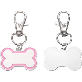 MECCANIXITY 2 Set Pet ID Tags Bone Shape, 30x20mm Metal Personalize Engraved Both Sides Blank Tags Stamping Pet Supplies Engrave Name Number for Pet Dog ID Tags, Pendant Decoration (Pink)