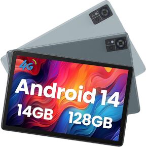 2025 Latest Android 14 Tablet 4G Cellular, 5G WIFI Tablet 14GB RAM(8GB+6GB)+128GB ROM+1TB Expandable, Tablet 10.1 Inch Incell Screen, 2 in 1 Tablet Octa-Core 7000mAh Battery, Bluetooth/GPS/13MP+8MP