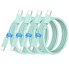 USB C to USB C Cable 3FT for Apple iPhone 16 15 Charger Cord,4Pack 60W C to C Cable Fast Charging Wire for iPhone 16 15 Pro Plus Pro Max iPad Pro/Air MacBook Pro/Air,for Galaxy S24 S23-Light Green
