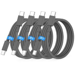 USB C to USB C Cable 3FT for Apple iPhone 16 15 Charger Cord,4Pack 60W C to C Cable Fast Charging Wire for iPhone 16 15 Pro Plus Pro Max iPad Pro/Air MacBook Pro/Air,for Galaxy S24 S23-Gray