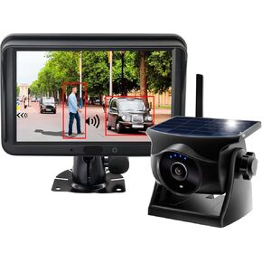 AI System 1080P Wireless Backup Camera Solar Magnetic with 5" Recording Monitor, Human & Vehicle Detection, 365 Day Standby, Gesture Control,3 Mins DIY Install for Trailer Horse Truck RV