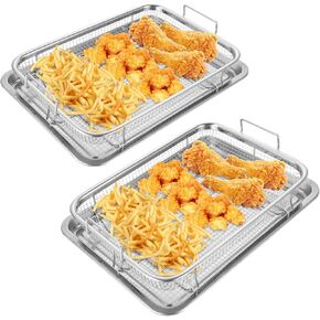 4 Piece Set Air Fryer Basket for Oven 12.8 x 9.6 Inch Stainless Steel Air Fryer Accessories Oven Rack and Crisper Tray, Non-Stick Air Fryer Pans Tray for Oven for French Fried/Frozen Food