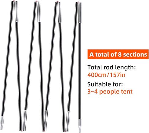عمود خيمة VideoPUP، قضبان عمود خيمة للتخييم من الألياف الزجاجية، قضبان دعم للمأوى الشمسي في الهواء الطلق، مجموعتان 8 أقسام، تناسب خيمة 78 × 78 بوصة 3-4 أشخاص، طول العمود 157 بوصة in Kuwait