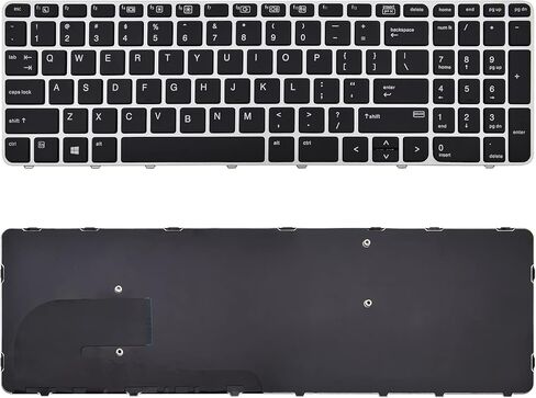 لوحة مفاتيح بديلة متوافقة مع HP EliteBook 755 G3 755 G4 850 G3 850 G4 Zbook 15U G3 مع إطار فضي بدون إضاءة خلفية ولا مؤشر in Kuwait