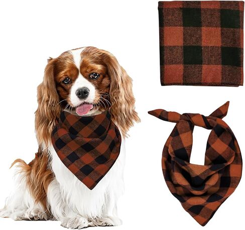 Dohia Halloween Dog BandanasChristmas Dog Bandanas Orange Red Green Plaid Bandanas for Large and Extra Large Dogs D2-GZKSJ (Orange) in Saudi Arabia