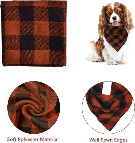 Dohia Halloween Dog BandanasChristmas Dog Bandanas Orange Red Green Plaid Bandanas for Large and Extra Large Dogs D2-GZKSJ (Orange) in Saudi Arabia