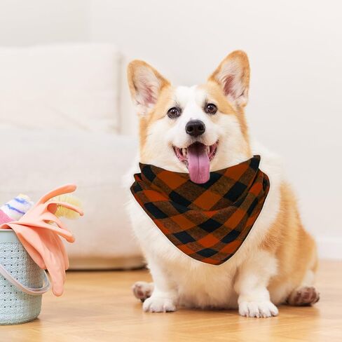 Dohia Halloween Dog BandanasChristmas Dog Bandanas Orange Red Green Plaid Bandanas for Large and Extra Large Dogs D2-GZKSJ (Orange) in Saudi Arabia