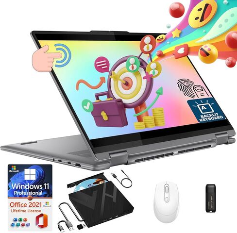 كمبيوتر محمول Lenovo Yoga 7 2 في 1 AI - مع محرك أقراص ضوئي خارجي 8 في 1 شاشة لمس WUXGA 2K مقاس 16 بوصة AMD Ryzen 7 8840HS قارئ بصمات الأصابع بإضاءة خلفية KB Windows 11 Pro & Office 2021 مدى الحياة (16 جيجابايت DDR5 | 1 تيرابايت SSD) in Saudi Arabia
