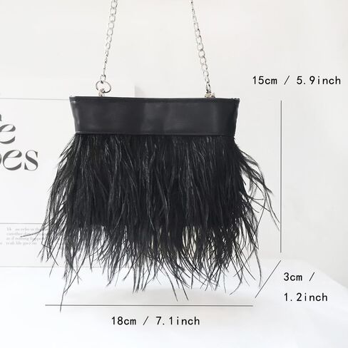 Women Natural Fluffy Ostrich Feather Evening Clutch Purse Shoulder Crossbody Bag in Saudi Arabia