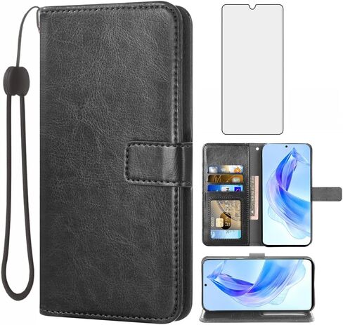 Asuwish Compatible with Honor 90 Lite Wallet Case Tempered Glass Screen Protector and Leather Flip Cover Card Holder Stand Cell Accessories Phone Cases for Honor90 Lite Women Men Brown in Saudi Arabia